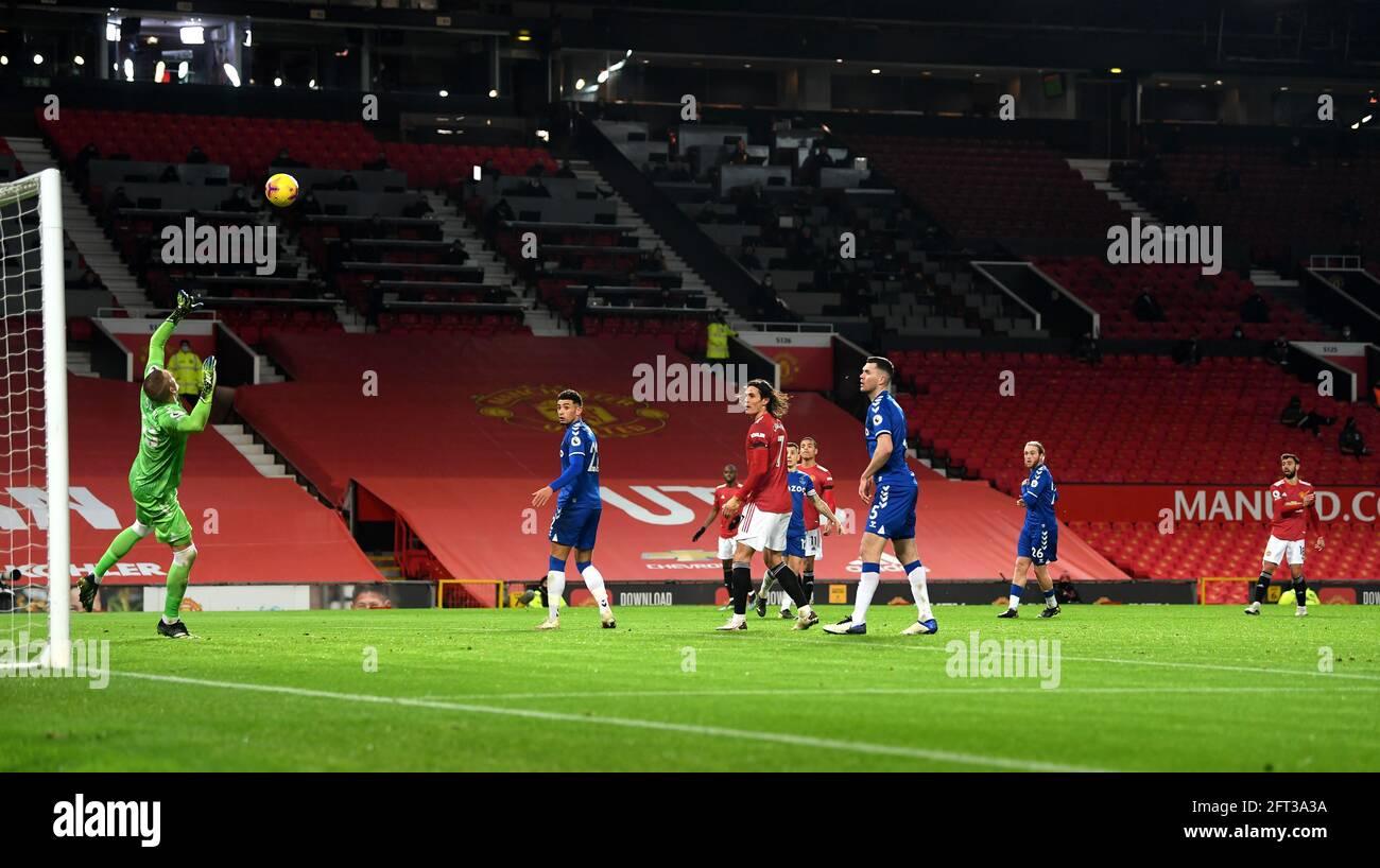 File photo dated 06-02-2021 of Manchester United's Bruno Fernandes (right) scoring their side's second goal of the game against Everton at Old Trafford, Manchester. Issue date: Friday May 21, 2021. Stock Photo