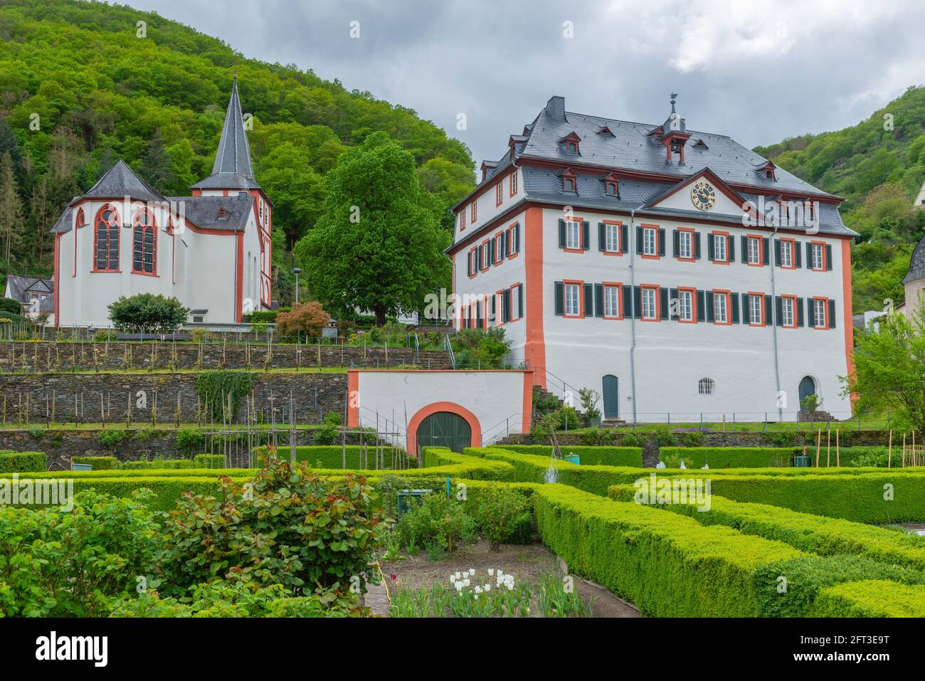 Former Benedictine priory Hirzenach, Baroque style, UNESCO World Heritage Upper Middle Rhine Valley, Rhineland-Palatinate, Germany Stock Photo