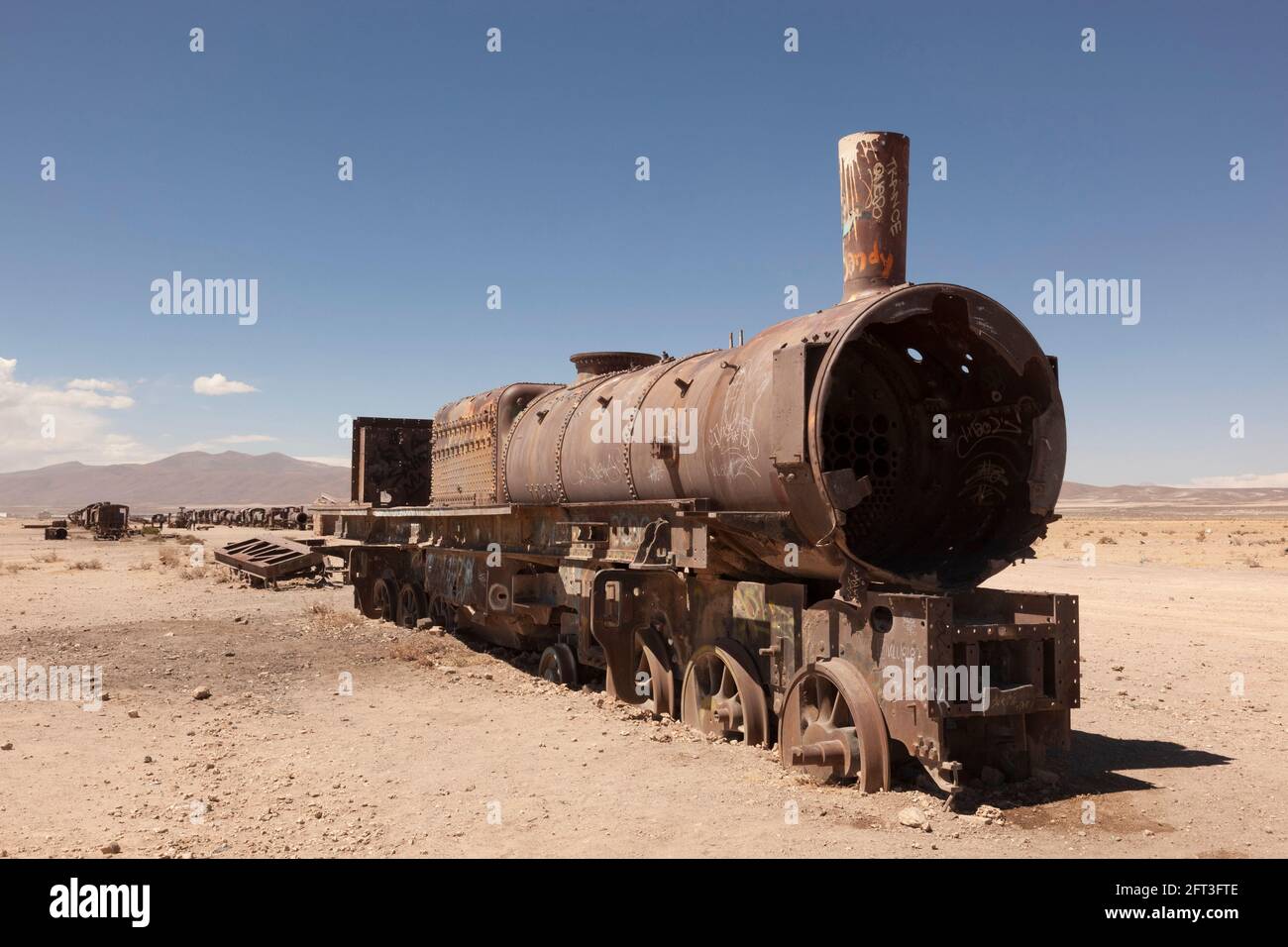 The steam train cemetery, Uyuni, Bolivia Stock Photo