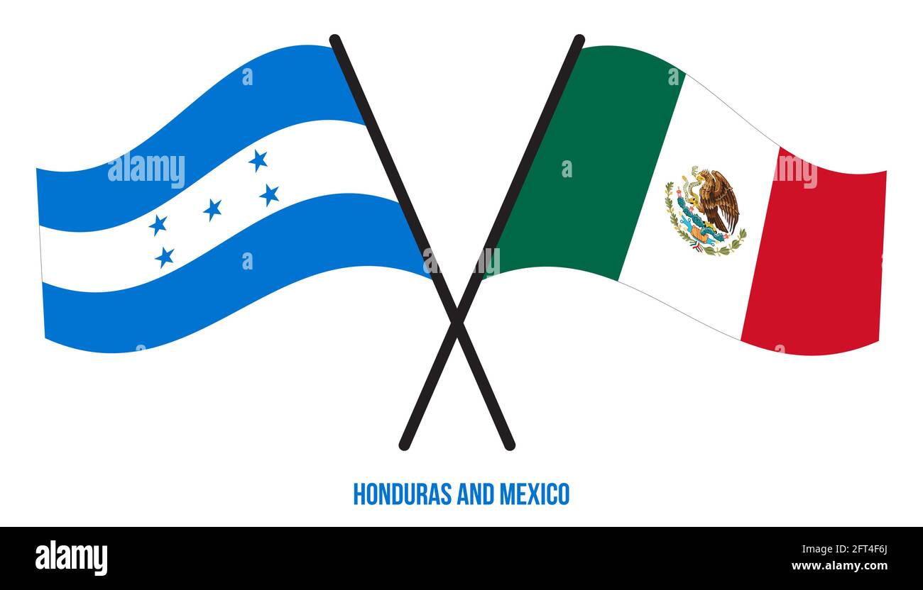 Honduras and Mexico Flags Crossed And Waving Flat Style. Official ...