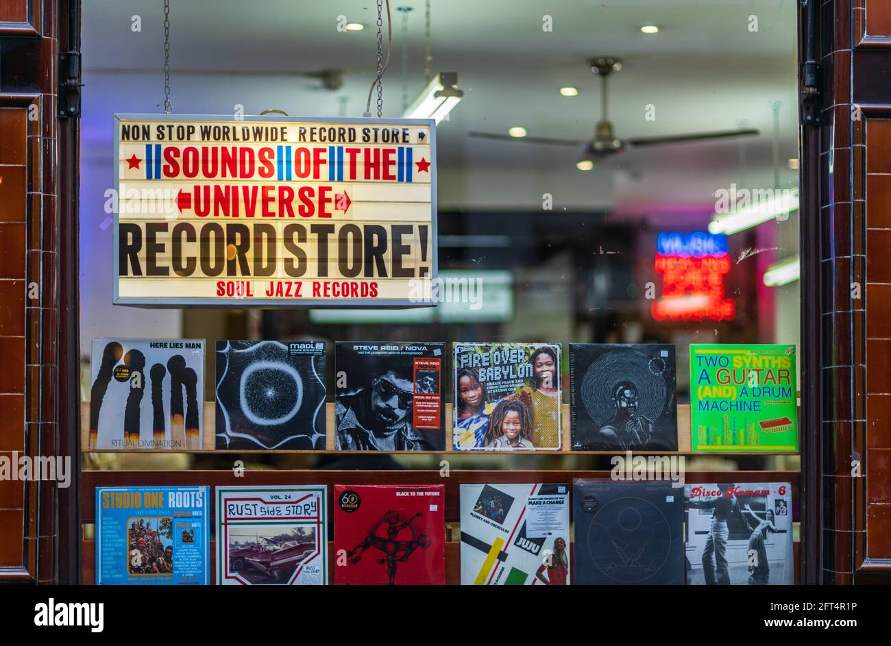 London Soho Record Shop Store - Sounds of the Universe record shop in Broadwick Street in London's Soho entertainment district Stock Photo