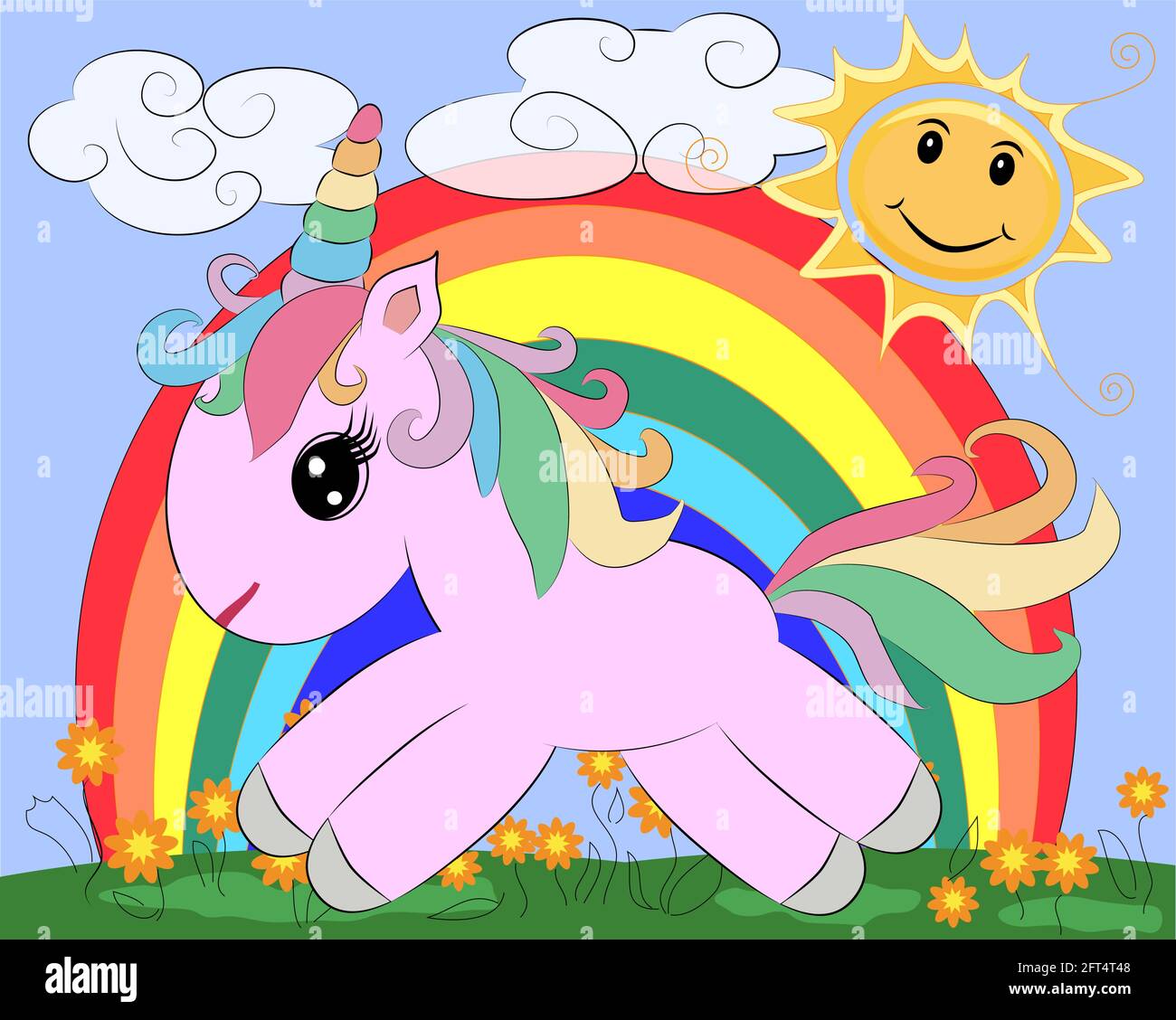 A little pink cute cartoon Unicorn on a clearing with a rainbow, flowers, sun. Postcard, spring, magic Stock Vector Image & Art - Alamy A little pink cute cartoon Unicorn on a clearing with a rainbow, flowers, sun. Postcard, spring, magic Stock Vector Image & Art - Alamy