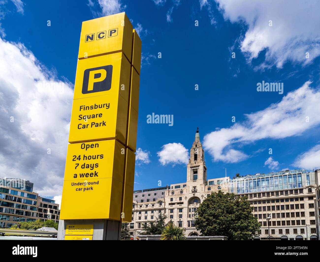 NCP Car Parks - NCP Car Park Finsbury Square London. National Car Parks NCP is the UKs largest and longest-standing private car park operator. Stock Photo