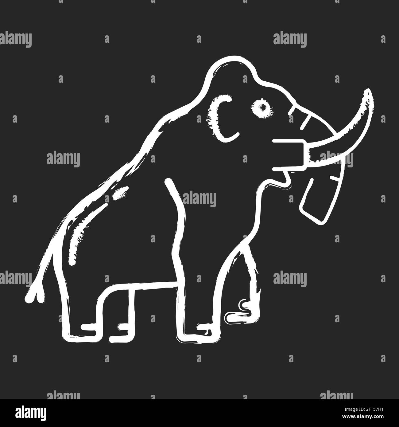 Mammoth skeleton chalk white icon on black background Stock Vector
