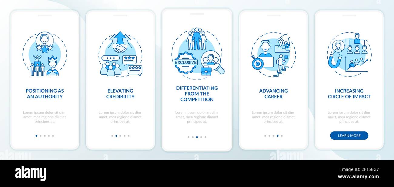 Personal brand tasks blue onboarding mobile app page screen with ...