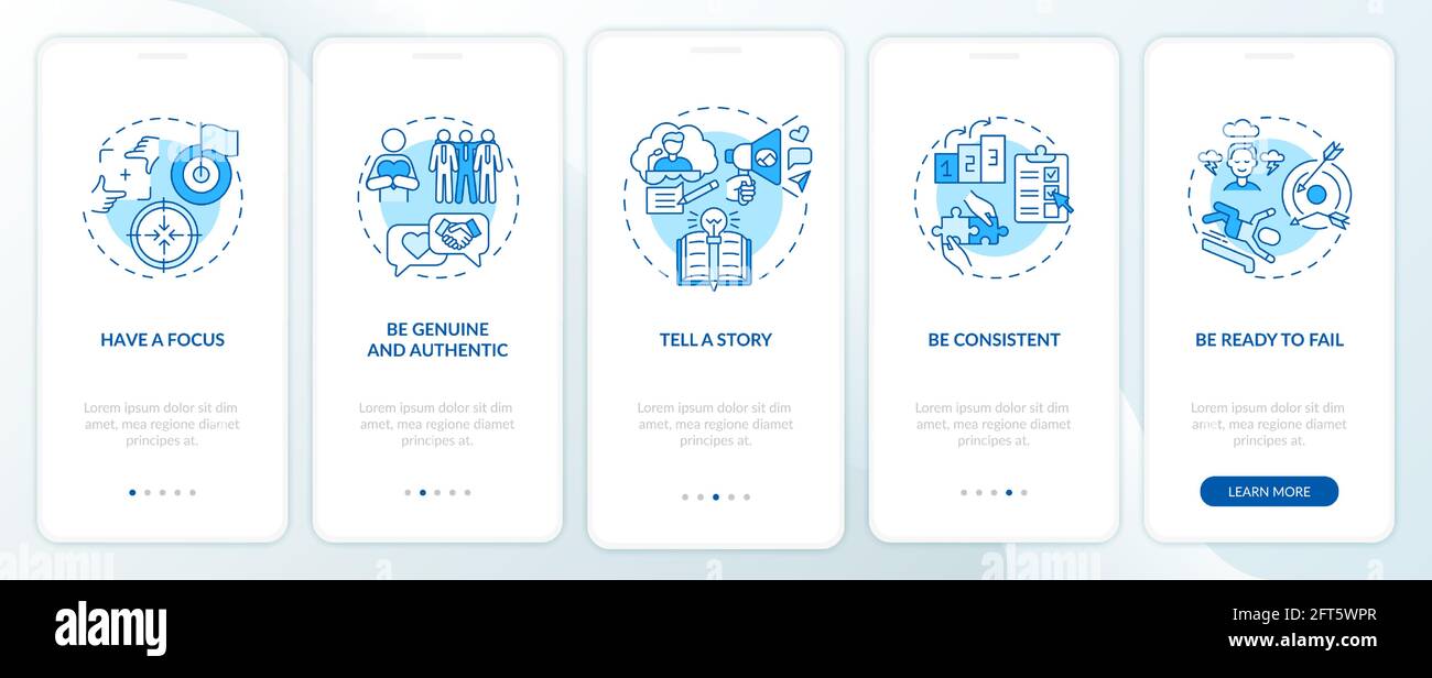 Personal branding rules blue onboarding mobile app page screen with ...