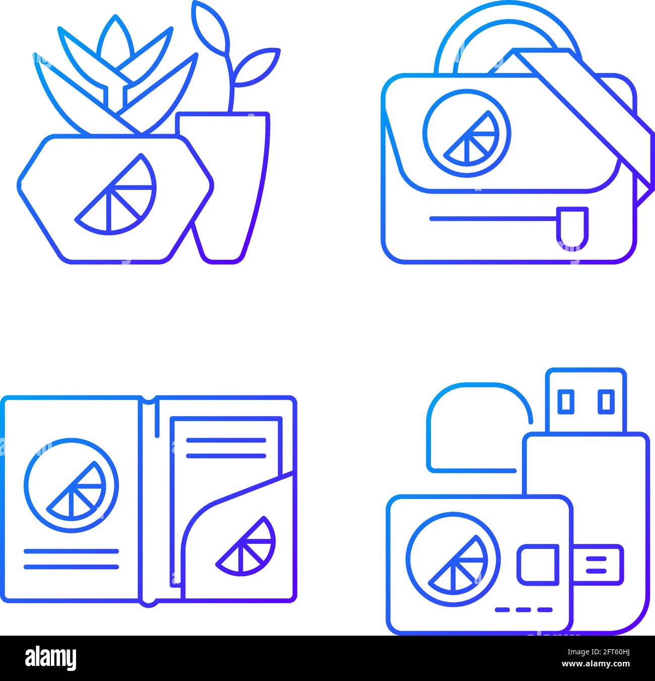 Company branding materials gradient linear vector icons set Stock Vector