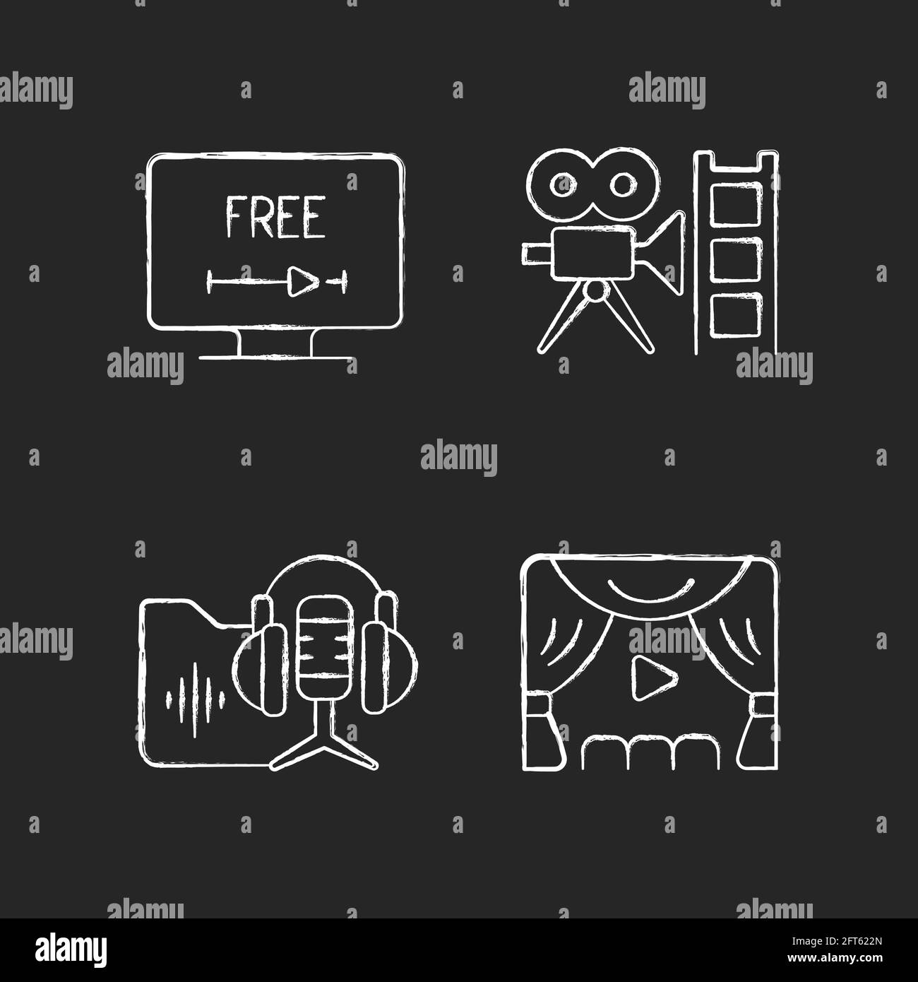 Streaming services chalk white icons set on black background Stock ...