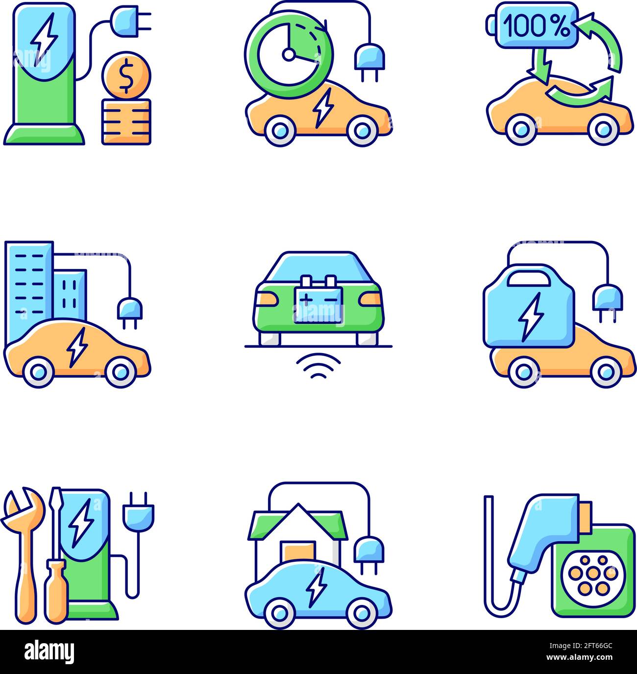 Electric vehicle charging RGB color icons set Stock Vector Image & Art ...
