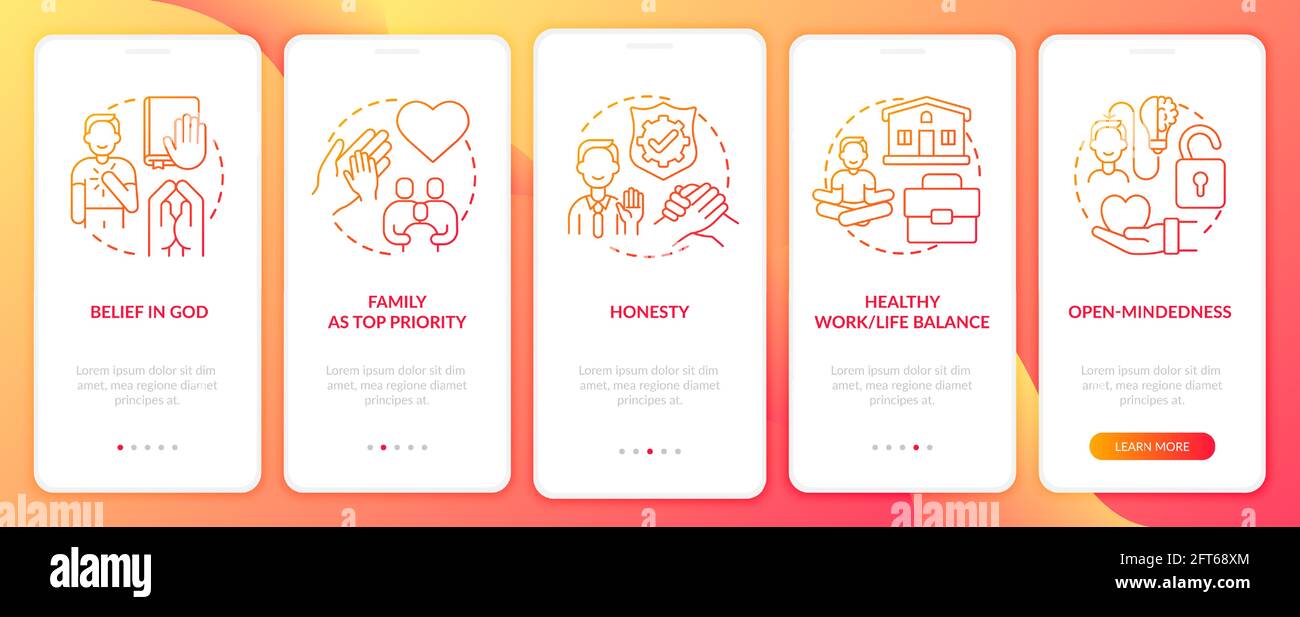 Personal ideals onboarding mobile app page screen with concepts Stock ...