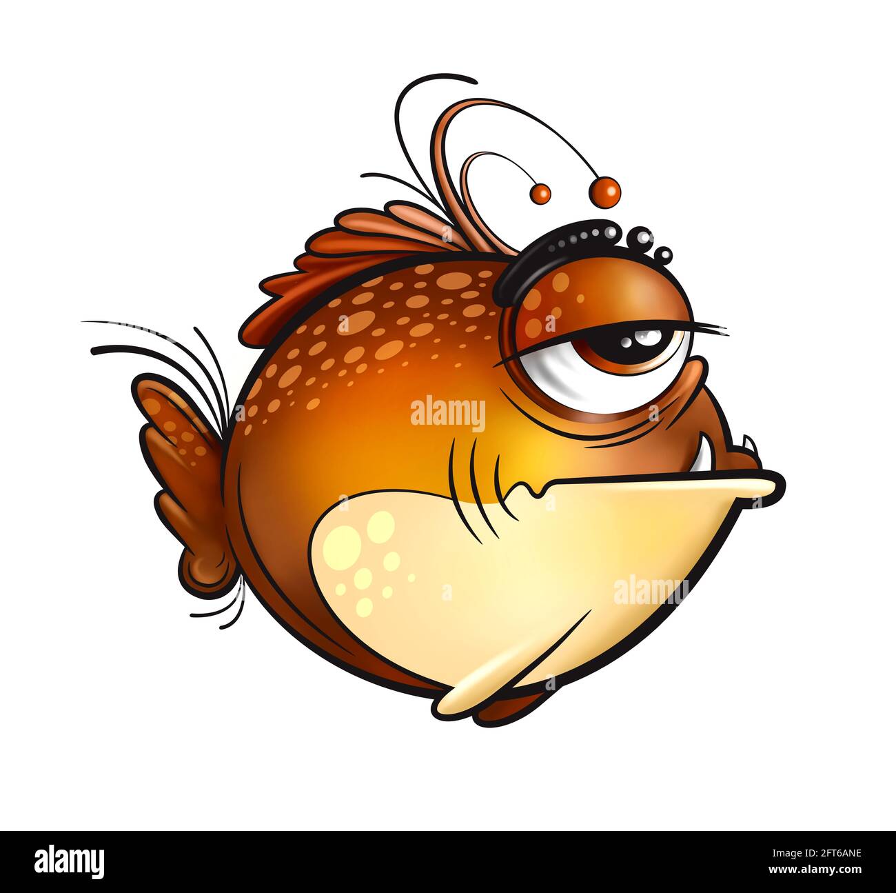 Lazy monster fish, cartoon, mascot, isolated on a white background Stock Photo