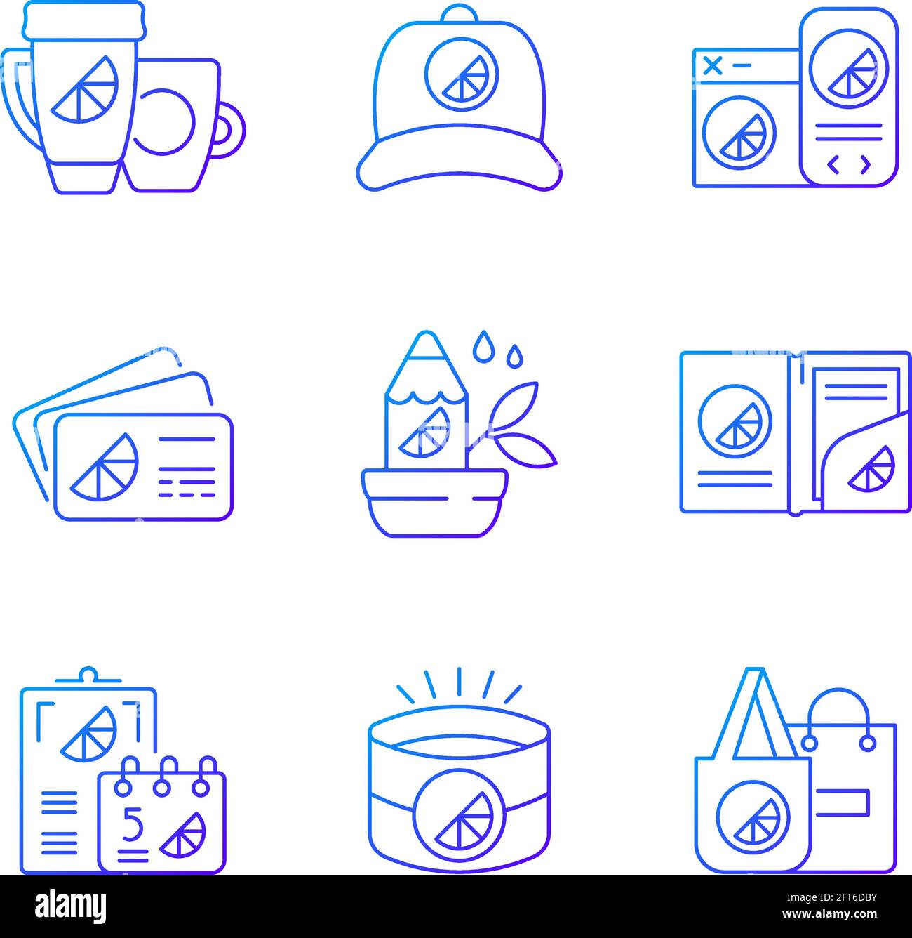 Company branding materials gradient linear vector icons set Stock Vector