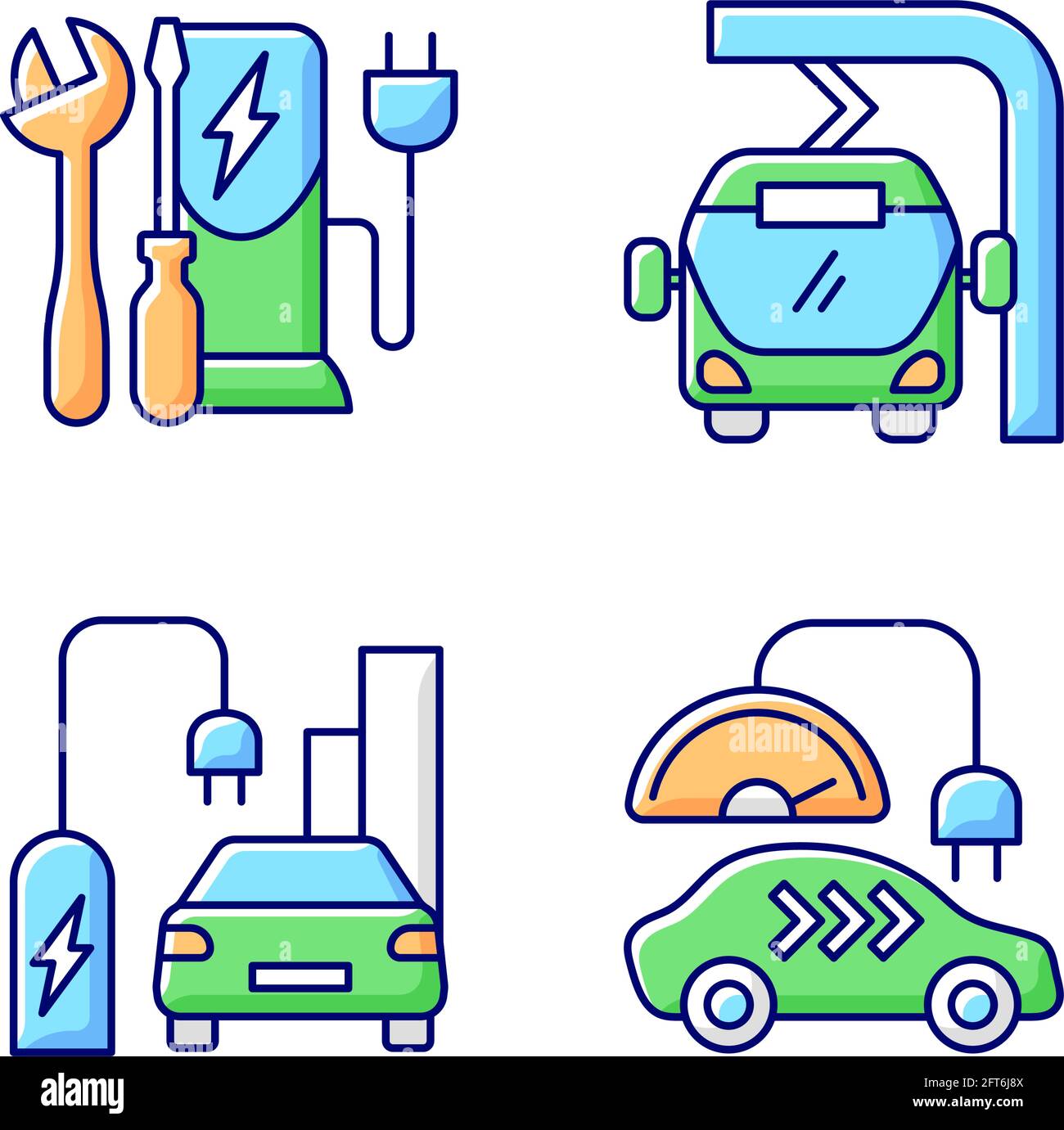 Electric vehicle charging RGB color icons set Stock Vector Image & Art ...