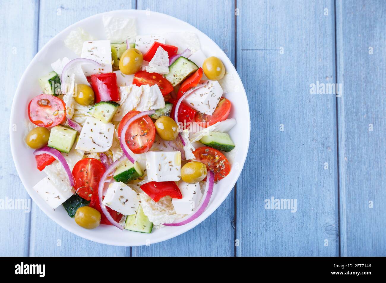 Greek salad. Traditional Greek dish. Healthy vegetarian food. Fresh