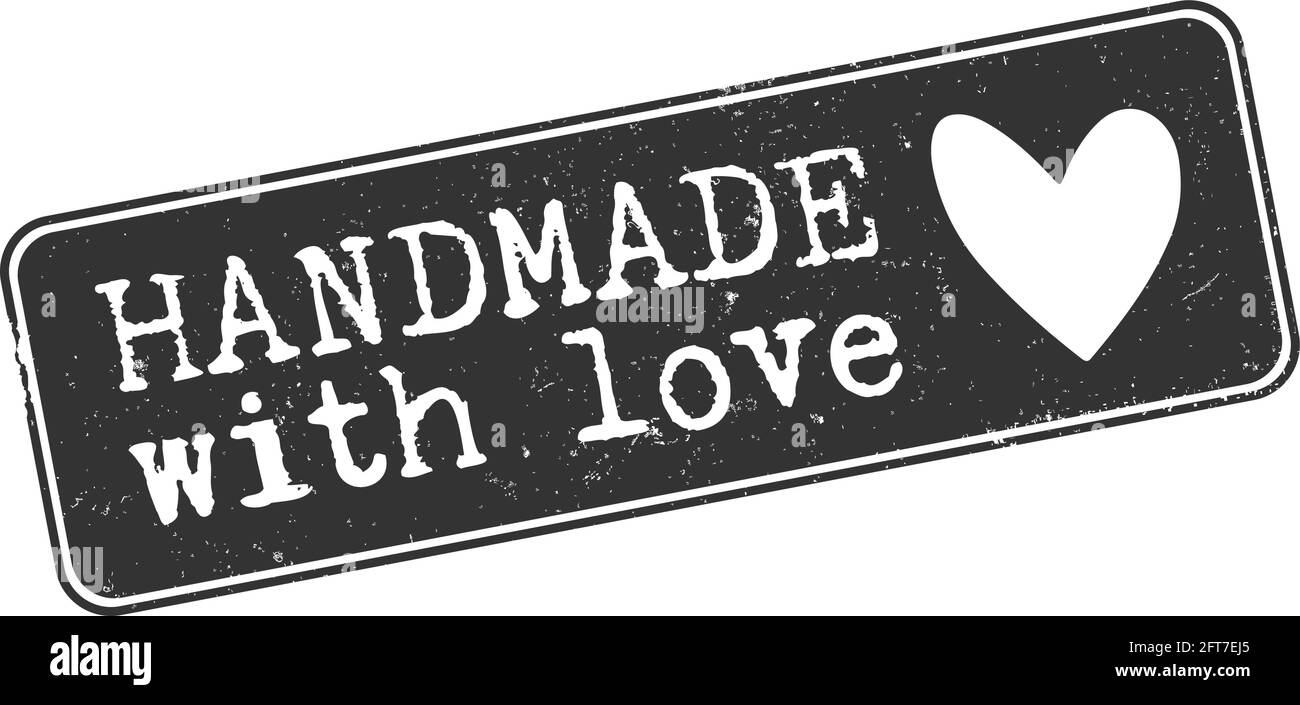grungy HANDMADE WITH LOVE stamp or sticker with heart vector illustration Stock Vector
