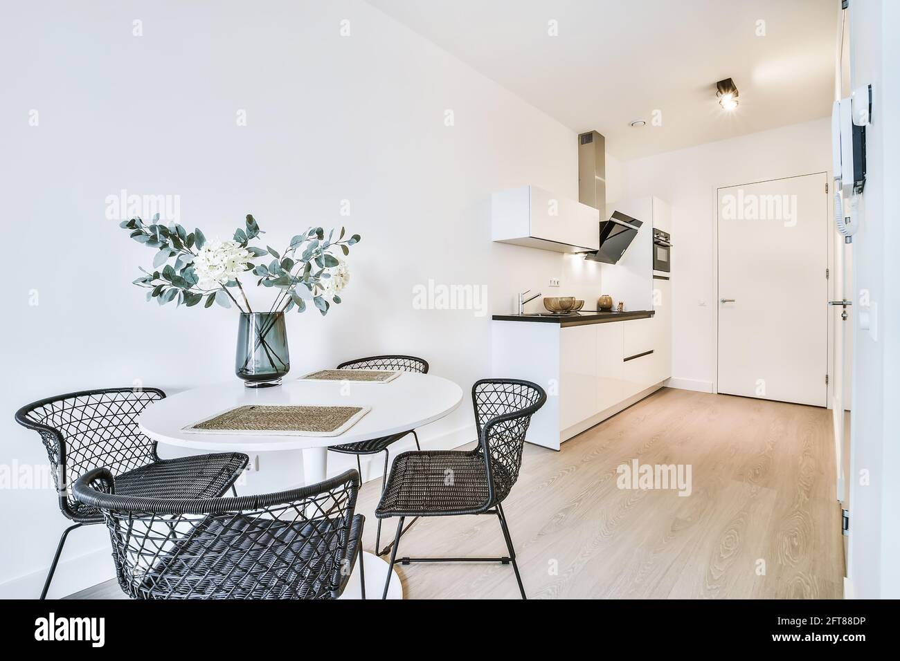 Simple elegant minimalist interior design of modern apartment with open