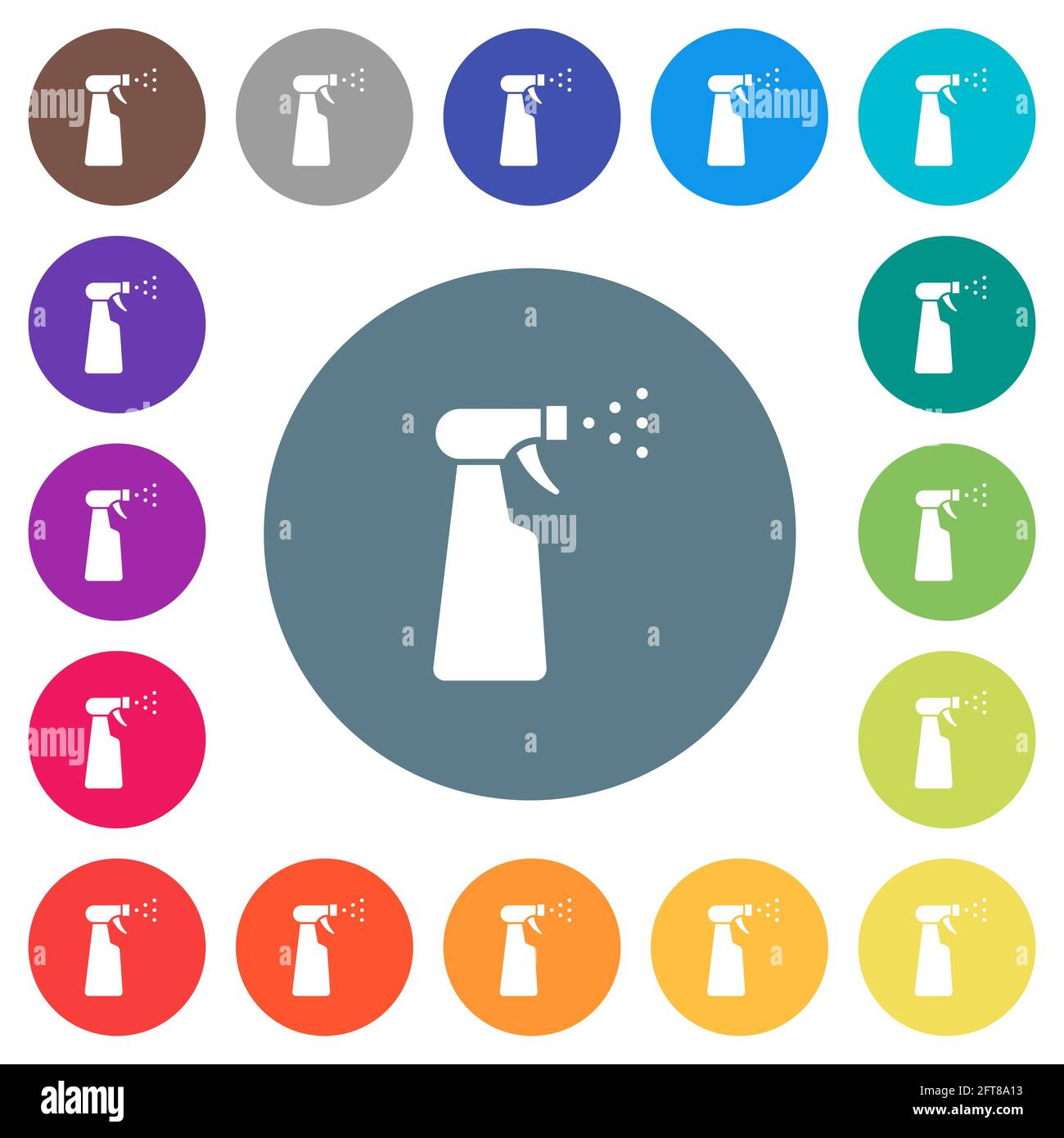 Spray bottle flat white icons on round color backgrounds. 17 background ...
