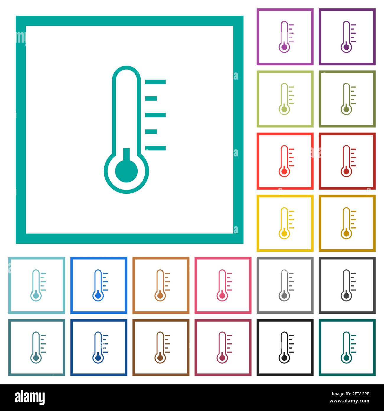 Thermometer cold temperature flat color icons with quadrant frames on ...