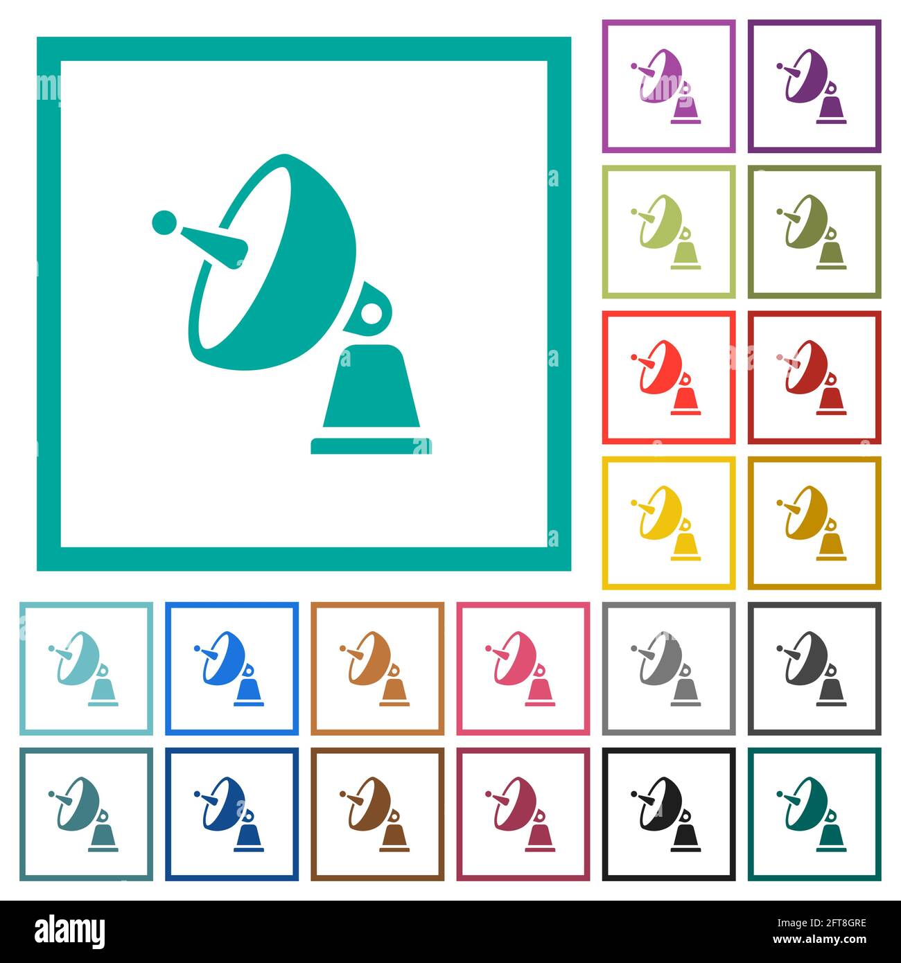 Satellite antenna flat color icons with quadrant frames on white ...
