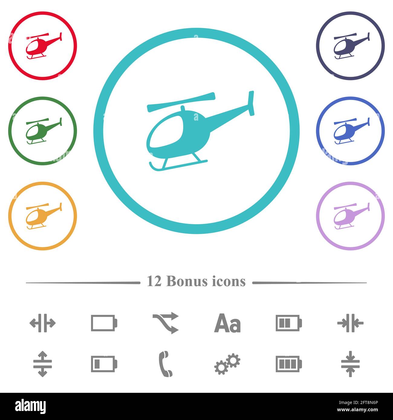 Helicopter silhouette flat color icons in circle shape outlines. 12 ...