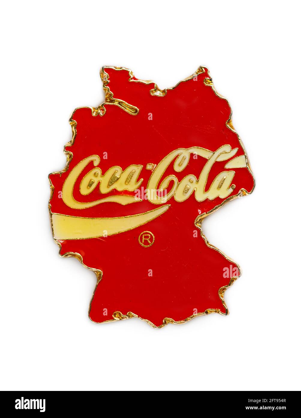 Rare Coca-Cola advertising pin badge of West Germany, prior to re-unification. Stock Photo