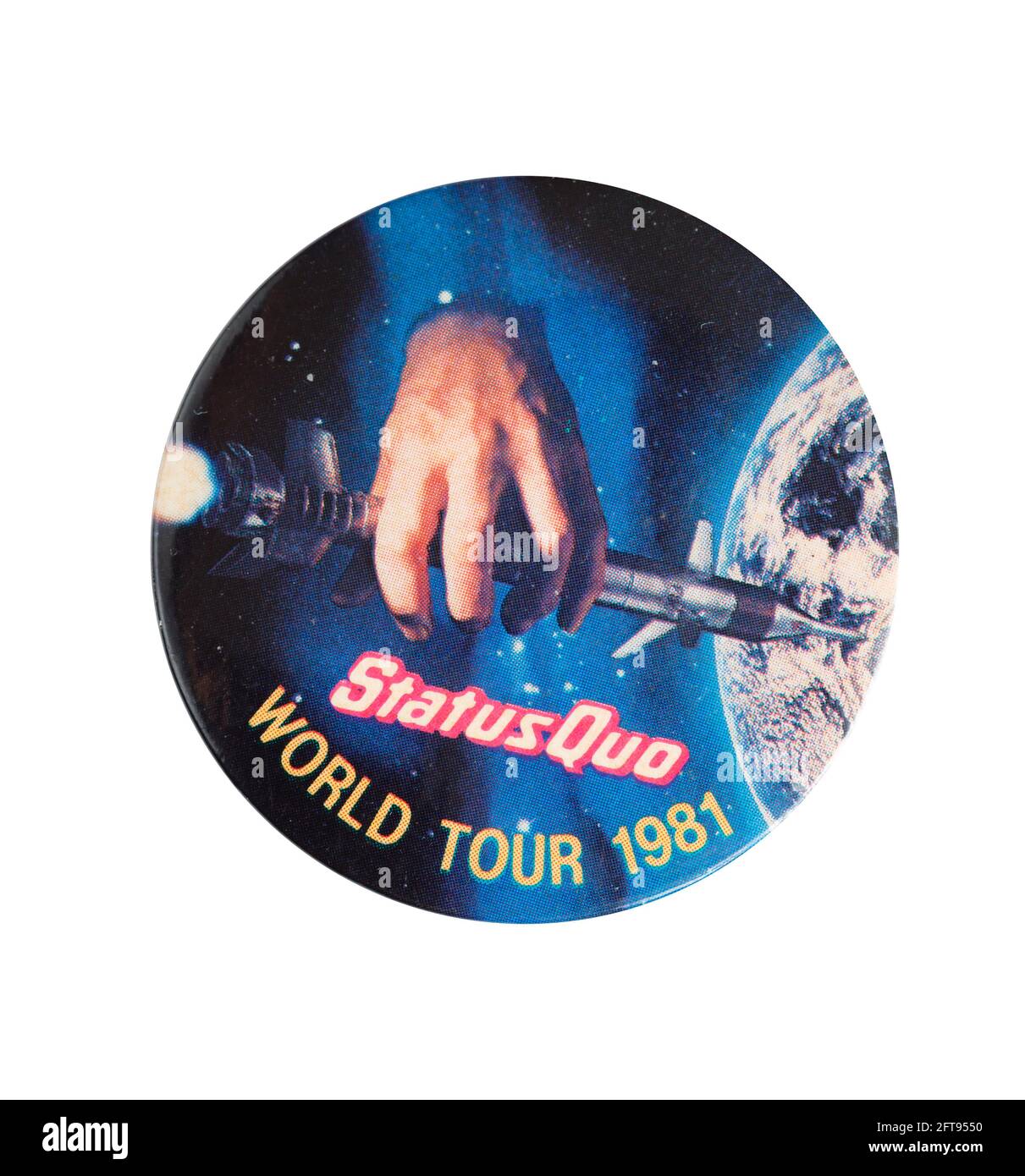 Status Quo World Tour 1981 Tour memento pin badge. Stock Photo