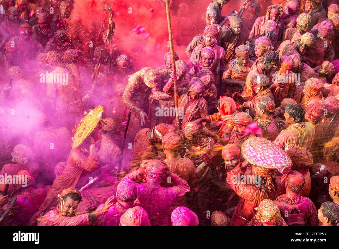 Lathmar Holi 2017 Barsana Nandgaon Vrindavan Festivals across India Festival of Colours across India Stock Photo
