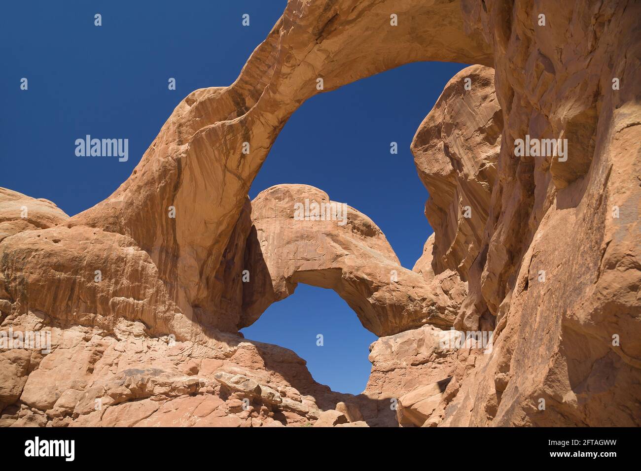 Double Arch in Arches National Park, Utah, USA. Stock Photo