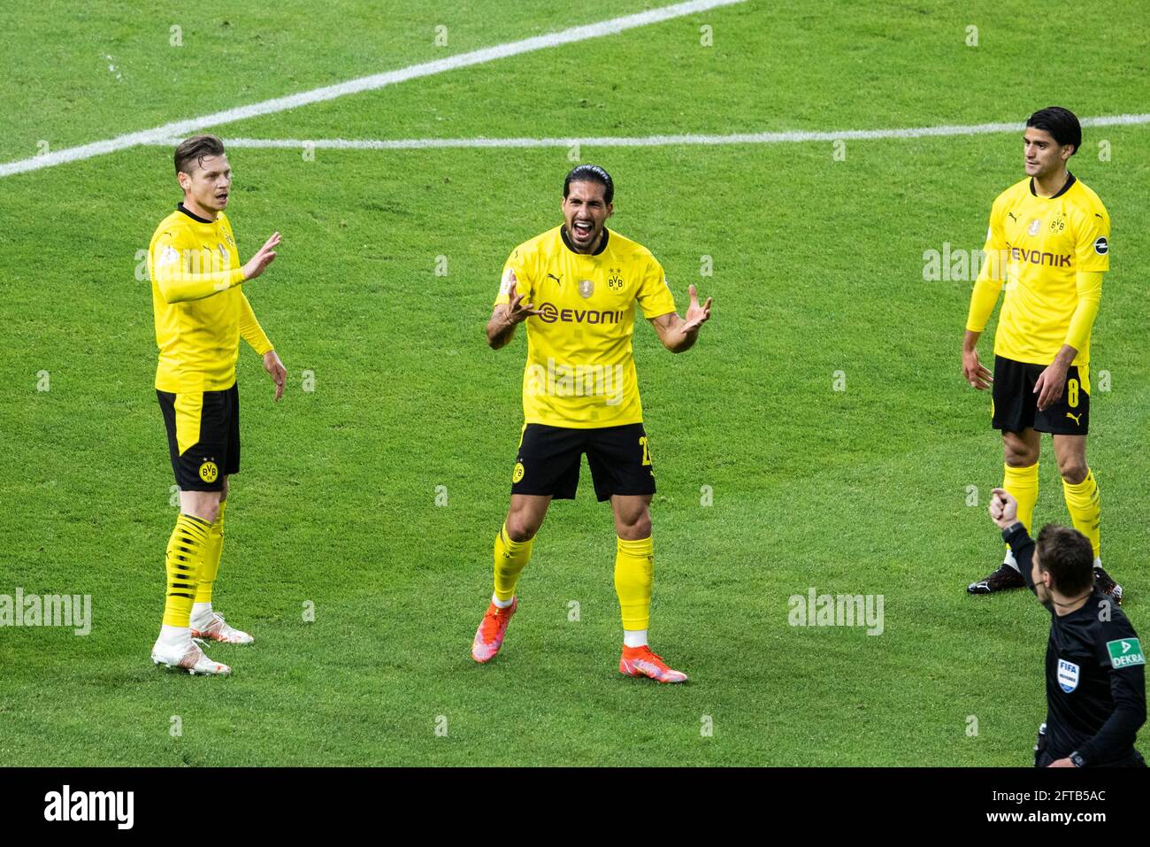 Berlin, Olympiastadion 13.05.21: Emre Can (BVB) (M) reacts during the final cup match between RB Leipzig vs. Borussia Dortmund.  Foto: pressefoto Mika Stock Photo