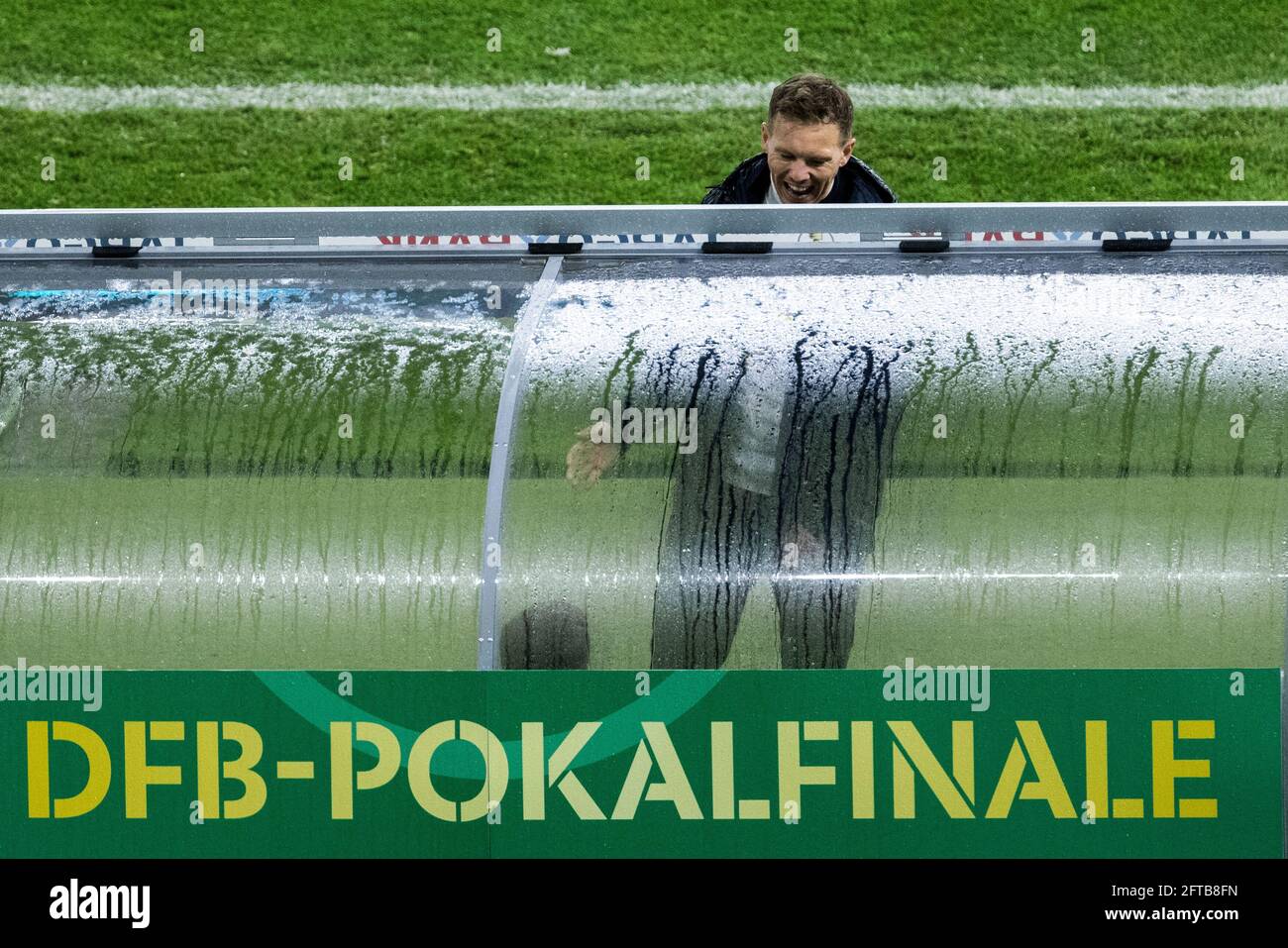 Berlin, Olympiastadion 13.05.21: Head coach Julian Nagelsmann (RB Leipzig) disappointed during the final cup match between RB Leipzig vs. Borussia Dor Stock Photo