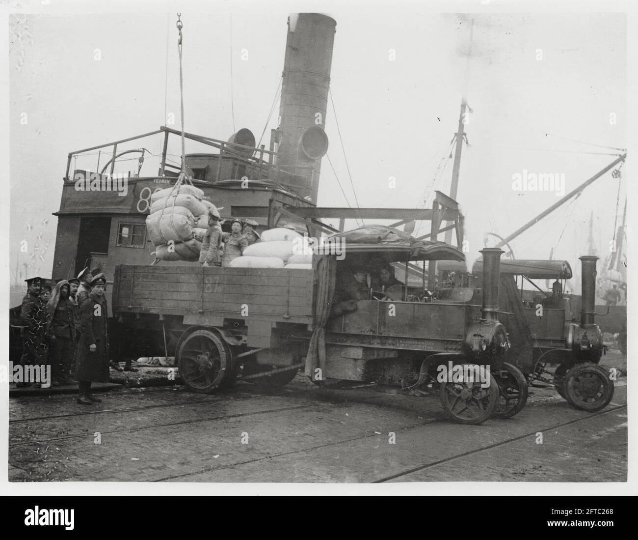 World War One, WWI, Western Front Unloading flour from a food supply