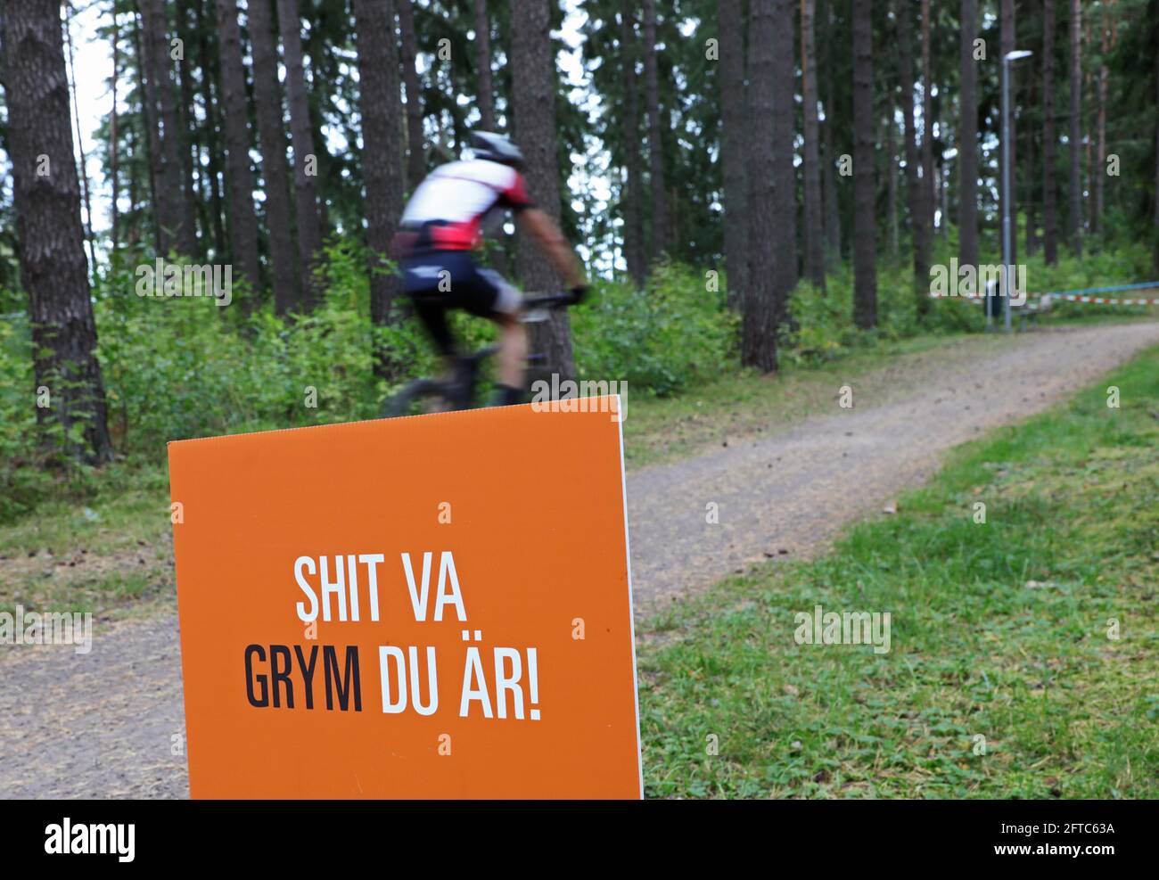A Mountain Bike Competition In The Woods Stock Photo Alamy