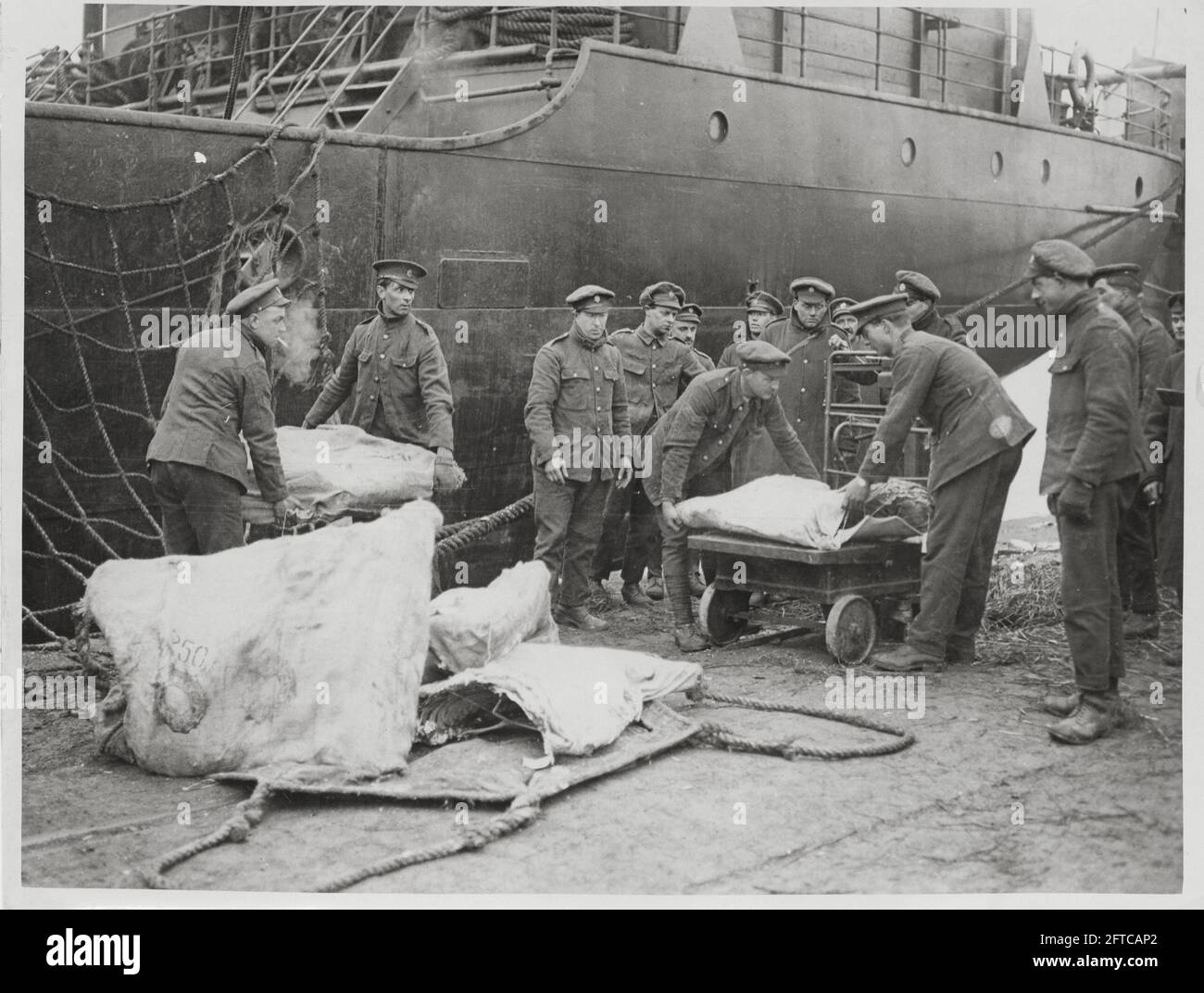 World War One, WWI, Western Front Unloading meat from a food supply