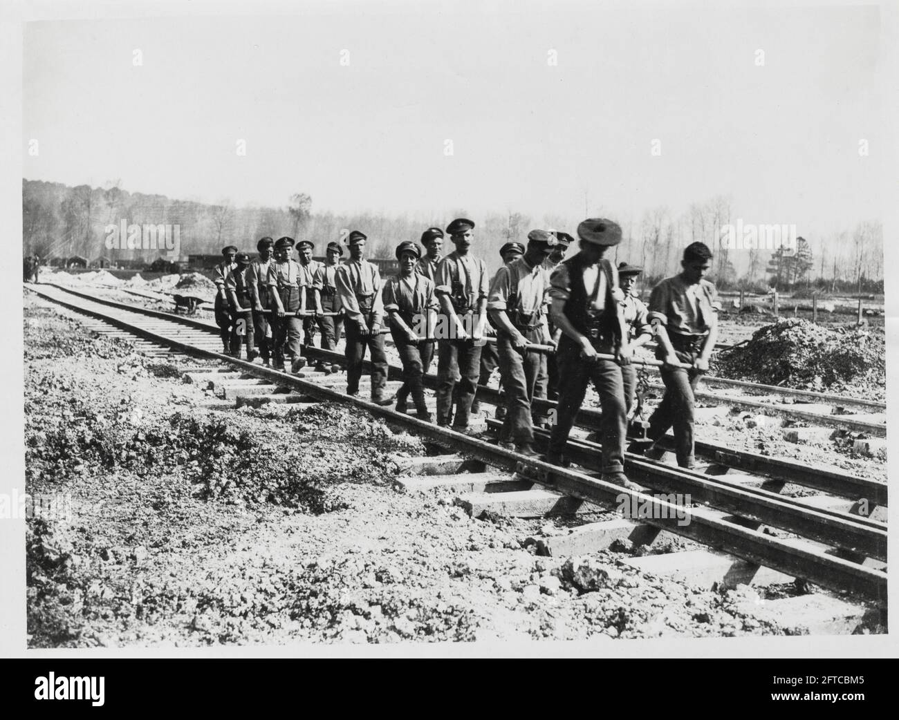 World War One, WWI, Western Front - Construction of a railway, troops ...