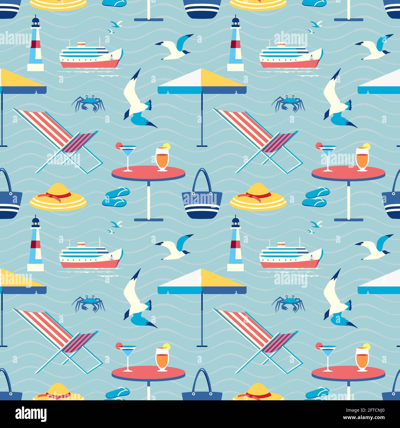Seaside holiday leisure seamless vector pattern Stock Vector