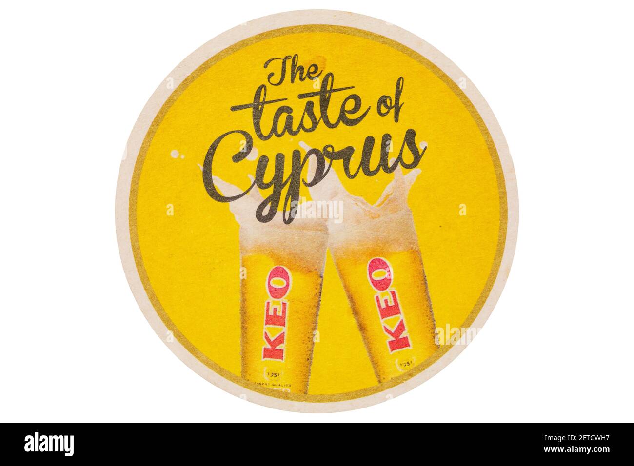 Cypriot Keo beer Beermat from Cyprus, cut out on white. Stock Photo