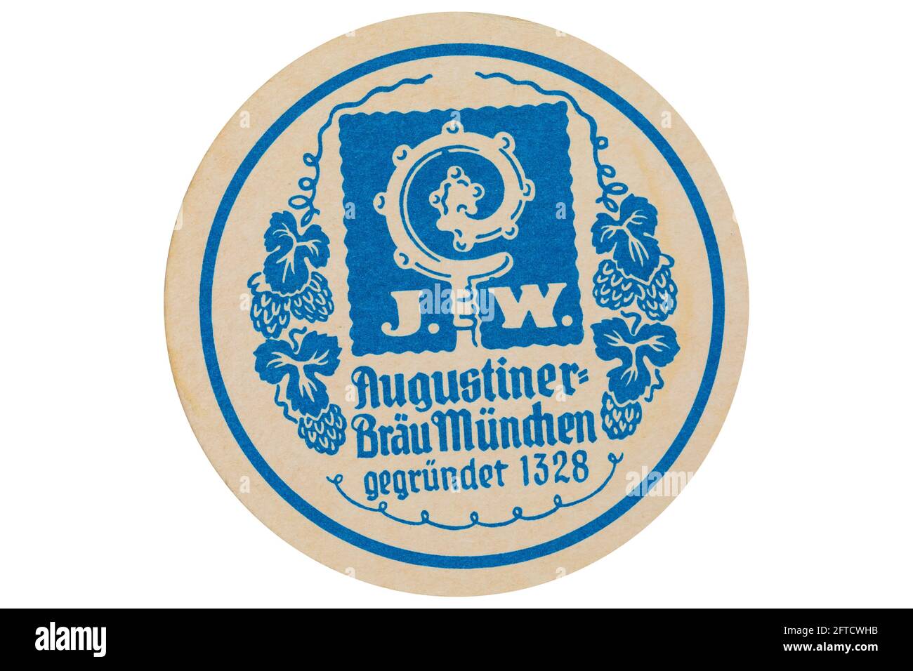 Augustiner Brau Munchen, German brewery Beermat, cut out on white. Stock Photo