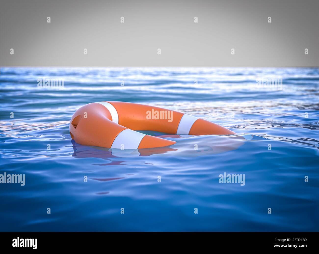 lifebuoy in the middle of the sea, help concept. 3d render. Stock Photo