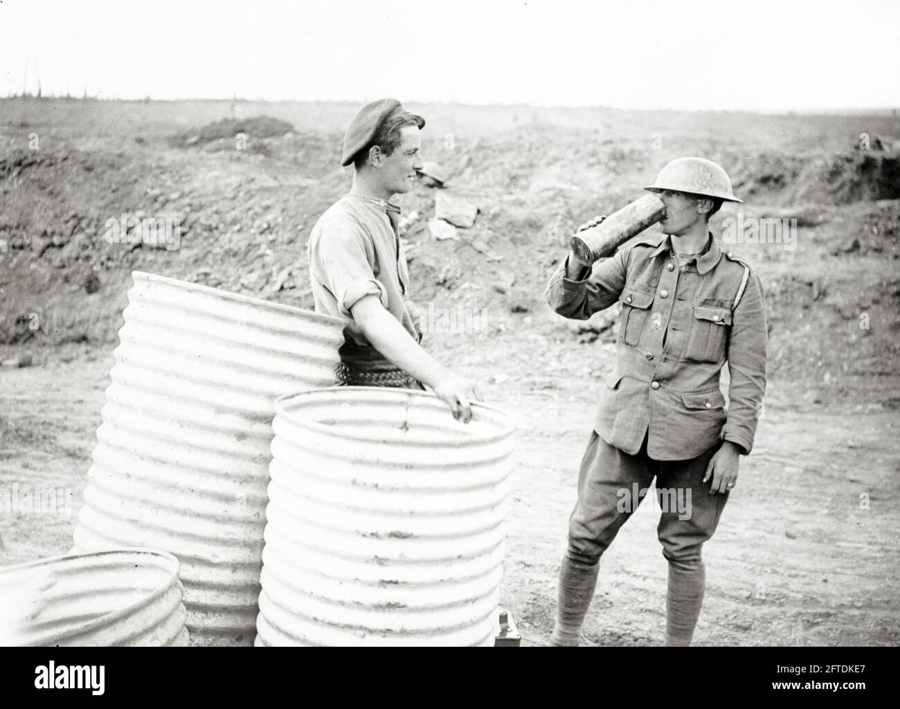 World War One, WWI, Western Front - Using an empty rocket shell case as ...
