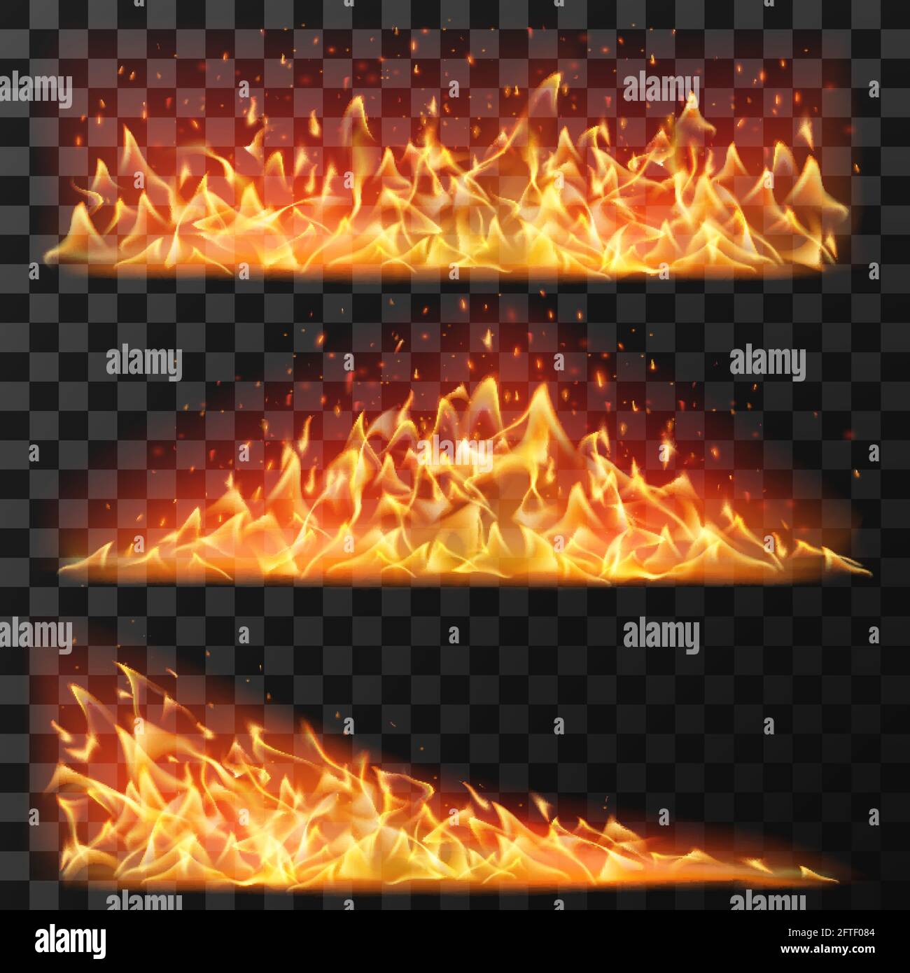 Realistic long fire. Horizontal bright flames and flare sparks for