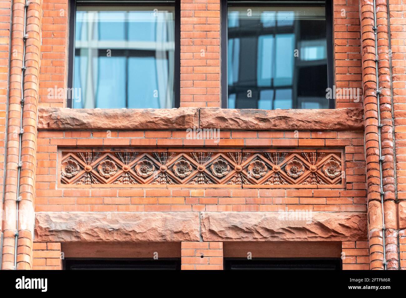 Colonial style architecture detail of the 18 Elm Street building which is a famous place in Toronto, Canada Stock Photo