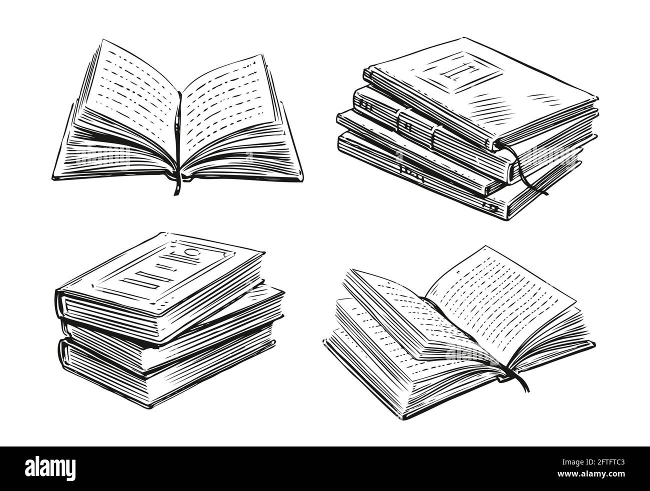 Books collection. School, study concept. Hand drawn vector illustration ...