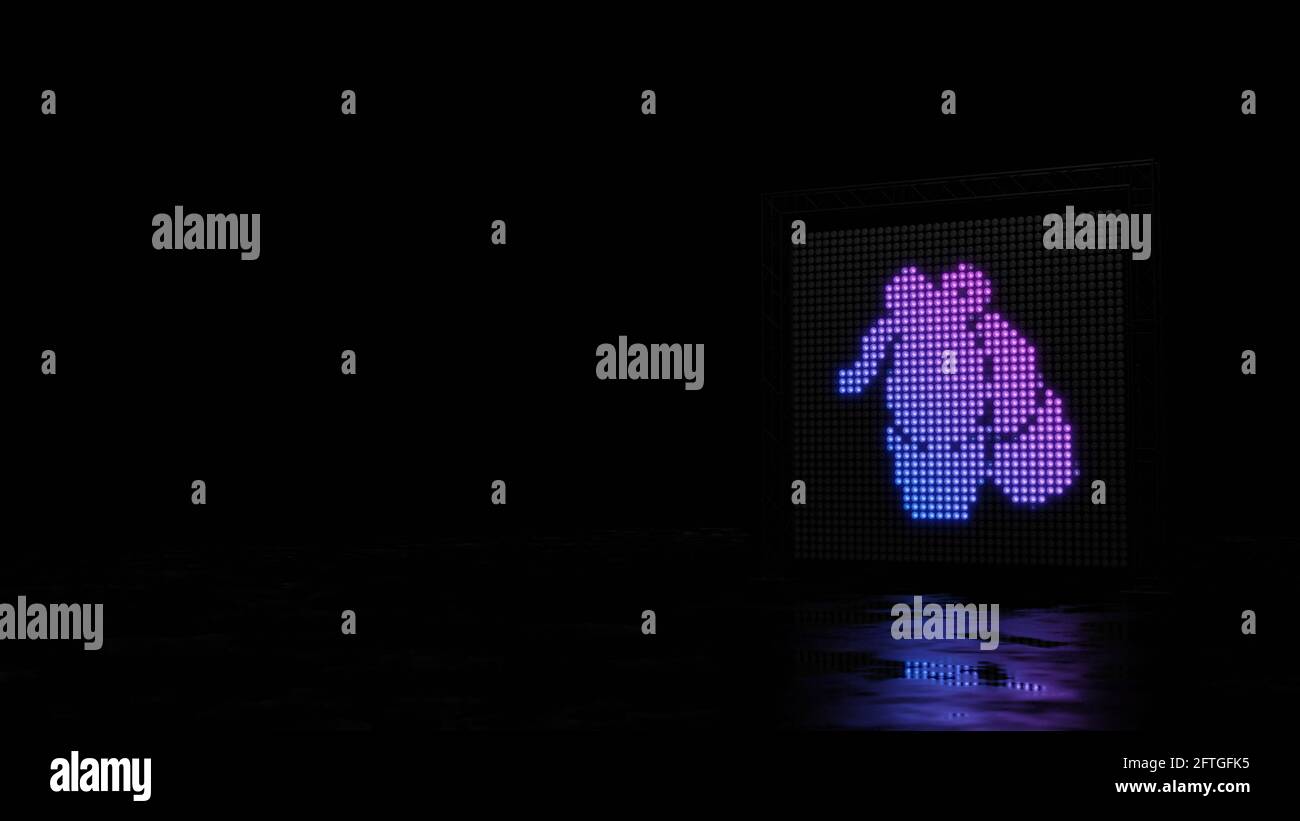 3d rendering light wall with blue violet spots shaped as symbol of