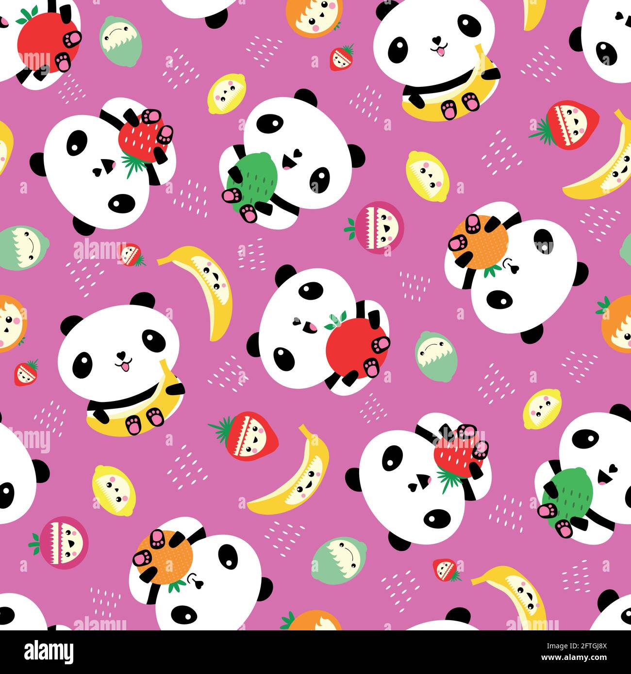 Kawaii Panda E Fundo Do Vetor De Frutos Sem Costura. Ursos De Desenho  Animado E Frutos De Caráter Rindo Espalhados a Rosa Ilustração do Vetor -  Ilustração de backdrop, urso: 215254027