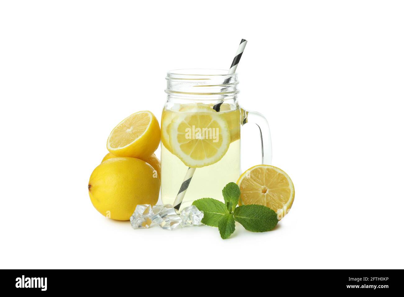 Glass jar of lemonade isolated on white background Stock Photo - Alamy