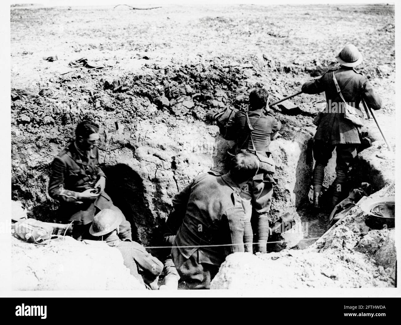 World War One, WWI, Western Front - Some officers at work in a trench Stock Photo