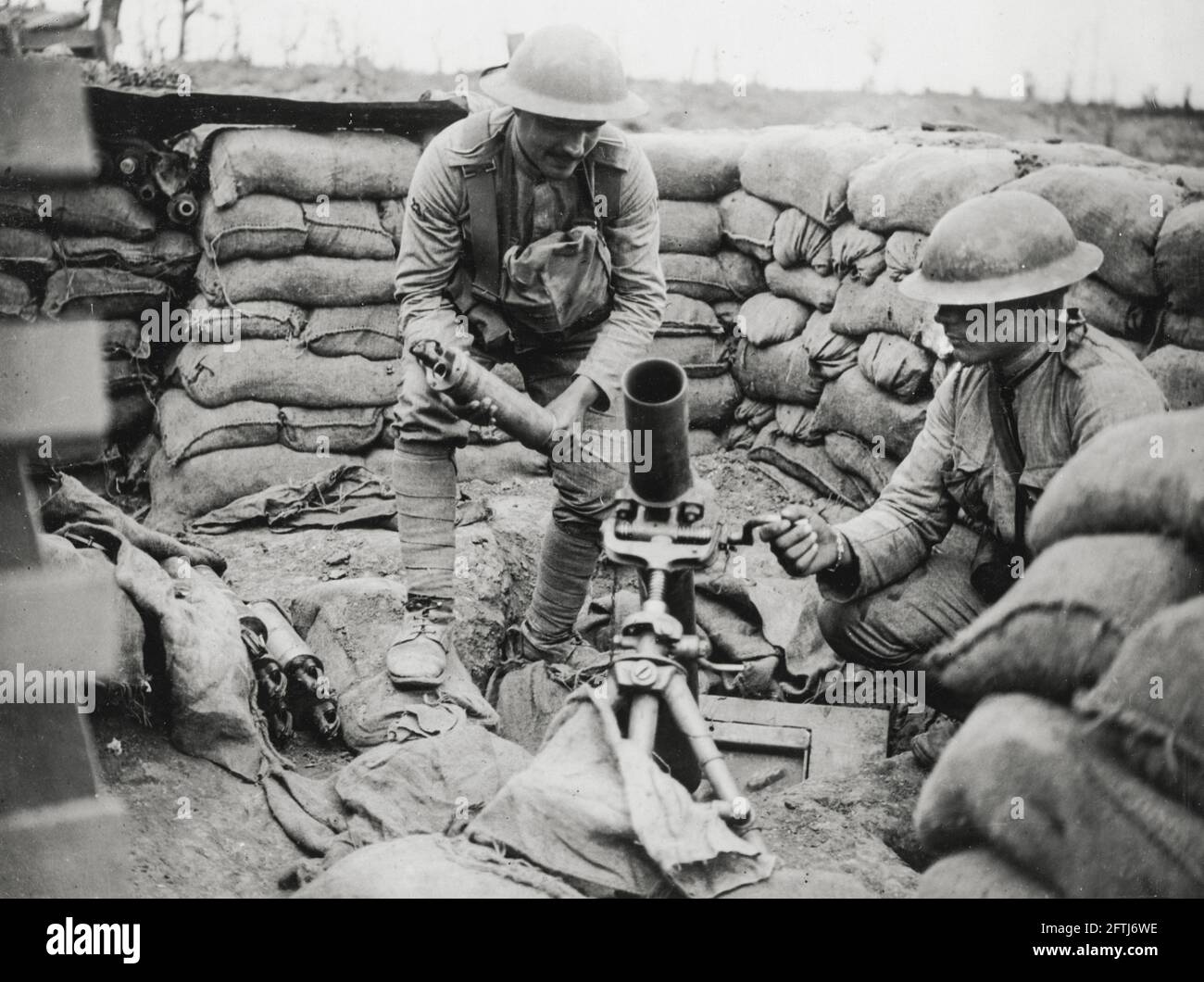 World War One, WWI, Western Front - mortar in action. Stock Photo