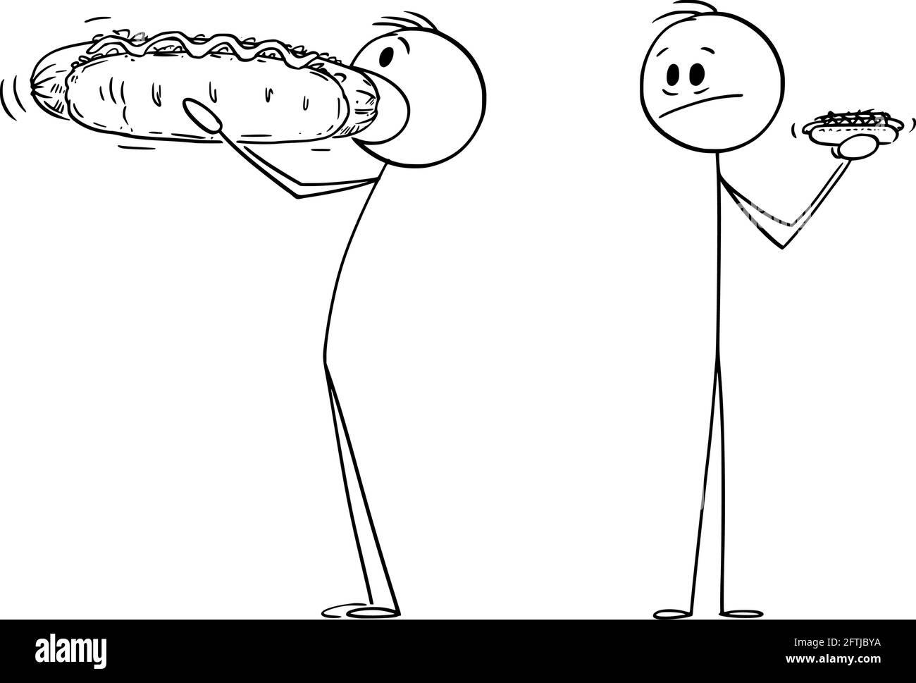 Person Enjoying Big Fast Food Hot Dog, Vector Cartoon Stick Figure Illustration Stock Vector