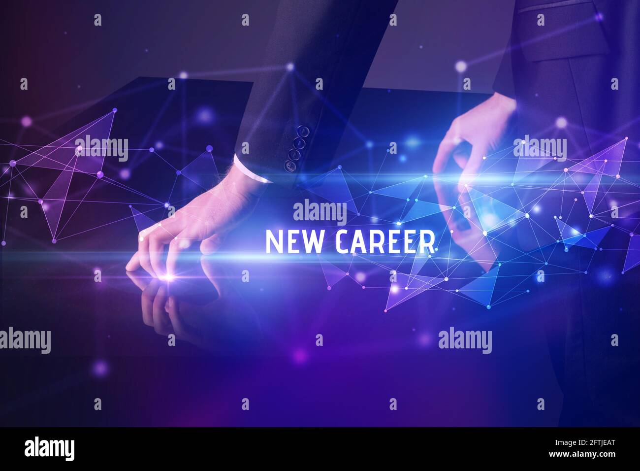 Businessman touching huge screen concept Stock Photo