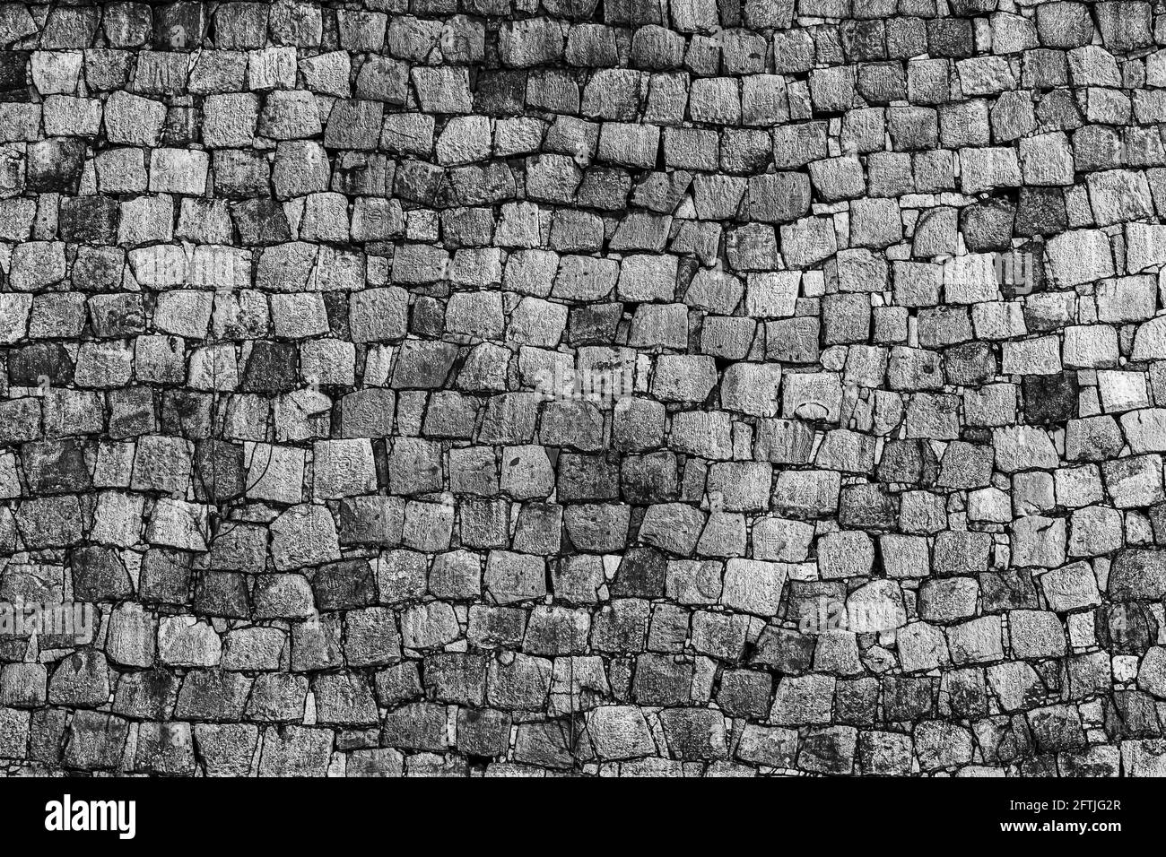 Stone Wall Texture of a Japanese Castle in Black and White Stock Photo